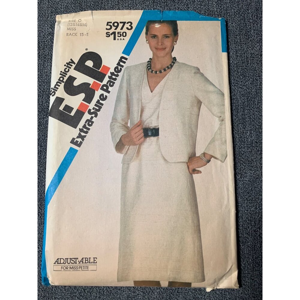 Simplicity Misses Dress Jacket Sewing Pattern Size 12 14 16 5973 Uncut 1980s